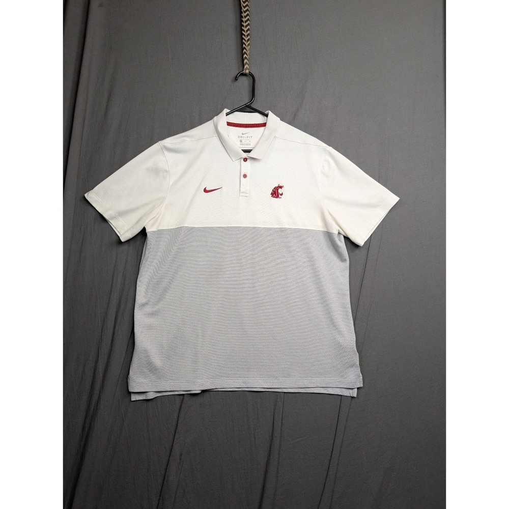 Nike Polo Shirt Men's XL Washington State Cougars WSU Dri-FIT White Gray